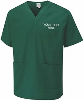 Personalised Embroidered Your Text Scrubs Tunic Health Care Hospital Medical Uniform Women Men Nurse Uniform Workwear Doctor Nurse Dress V Neck Line Regular Fit Top