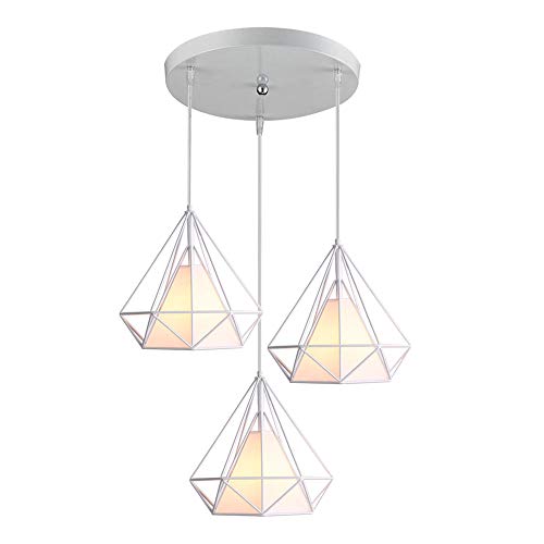 STOEX Lustre Suspension Cage en forme Diamant Industrielle,Lampe Plafonnier Corde Ajustable Luminaire Blanc pour Salle à Manger,Bar,Chambre