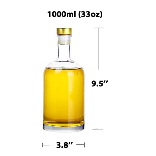 Kaachli Clear Glass Bottles 33 Oz (1000 Ml) 3 - Pack For Wine Beverages Drinks Oil Vinegar Kombucha Beer Water Soda With Cork Stopper Airtight Lid #TOP3