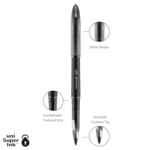 uni-ball Air UBA188M 0.5mm Roller Ball Pen | Waterproof Bold Ink | Water & Fade Resistant | Long Lasting Smudge Free Ink | School and Office stationery | Black Ink, Pack of 12