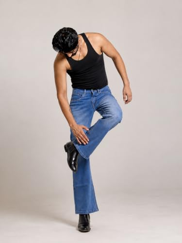 Image of Men's Bootcut Denim Pants || Men's Bell Bottom Jeans || Wide Leg Flared Jean's for Men || High Waist Stretchable Retro Fit || Cotton Jean for College Casual