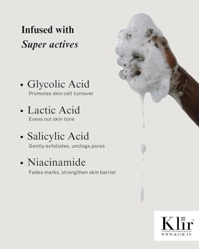 Image of Klir BrighUp 5% AHA BHA Serum Exfoliating Body Wash 200ml | For Body Acne, Strawberry Skin, De-Tan | Infused with Lactic Acid, Salicylic Acid, Glycolic Acid, Niacinamide | Non-Drying, Paraben Free