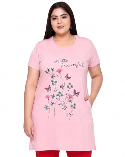 Image of In Love Women's Printed Cotton Plus Size Longline T-Shirt with Pockets | Cotton fabric - soft longline T-shirt with easy plus-size fit