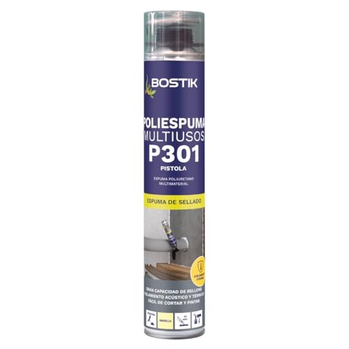 BOSTIK P301 POLIESPUMA MULTIUSOS Beige para Pistola, Espuma de Poliuretano Multimaterial, Rendimiento Térmico, Resistencia a Tracción, Compresión y Cizallamiento, Resiste Envejecimiento, Bote 750 ml