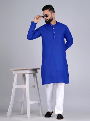 Image of Pinkmint Kurta for Men Cotton Mandarin Collar Long Sleeve Soild Traditional Kurta Festival Kurta
