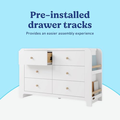Image of Graco Read-with-Me 6 Drawer Dresser with Bookshelves, White with Driftwood | GREENGUARD Gold Certified, Removable Bookshelves, Nursery & Kids Bedroom Wood Dresser, Spacious Storage, Interlocking Drawers
