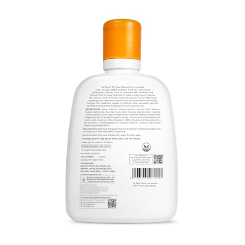 Image of UV Doux OC Face Cleanser for Oily & Acne-Prone Skin | With Encapsulated Salicylic Acid, Glycolic Acid & Sodium PCA | Unclogs Pores, Controls Oil & Improves Skin Texture | Dermatologist-Tested - 125ml