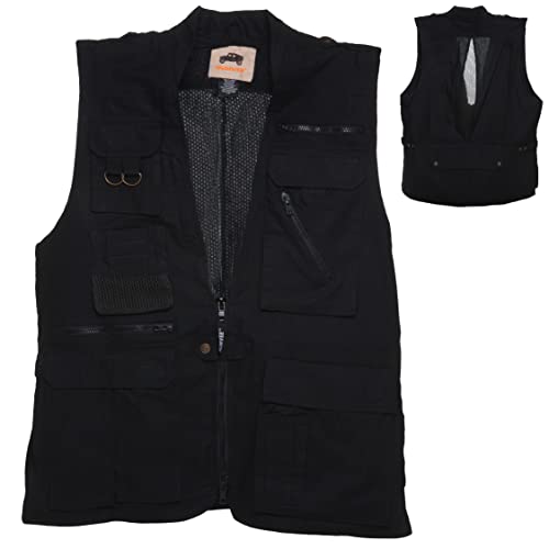 Humvee Safari Photography Vest for Men, Women, Unisex - Vest for Hunting, Fishing, Camping, Travel, Hiking, Outdoor - 100% Cotton, Black, XXX Large
