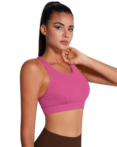 Image of QUEENIEKE BareFlow Women's Sports Bras with Phone Pocket Medium Impact Padded Racerback Workout Gym Crop Top Running Yoga Bra