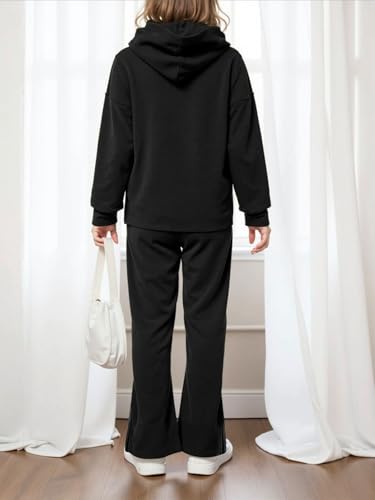 Girls Clothing Set Bow Embroidery Hoodie Pullover Sweatshirt & Split Flare Pants Outfits 2Pcs with Pockets 5-14Y4