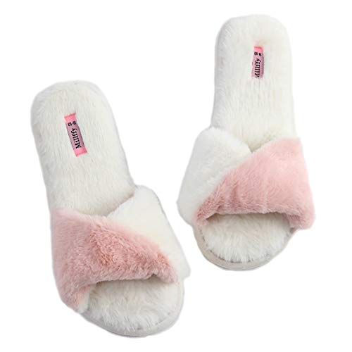 Millffy Cross Band Graceful Women's Slippers Fluffy Thong Slippers Home Flip Flops Slippers Open Toe Slides