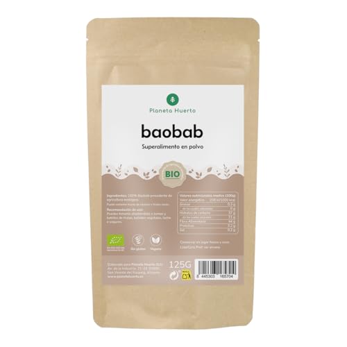 PLANETA HUERTO | Baobab en Polvo Ecológico 125 g, Superalimento Natural Rico en Vitamina C y Antioxidantes - Baobab en Polvo Ideal para Batidos, Zumos y Recetas Saludables
