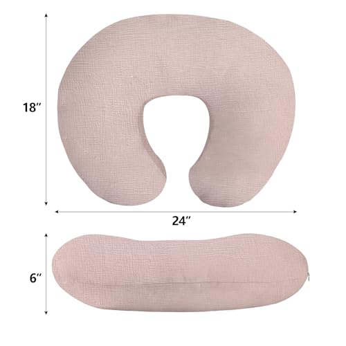 Image of Little Grape Land Muslin Nursing Pillow Covers 2 Pack, 100% Cotton Removable Breastfeeding Pillow Covers, Feeding Pillow Slipcovers for Baby Boys & Girls, (Fog Flower & Rosy)