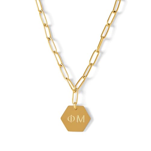 Sorority Shop Phi Mu Paperclip Necklace — PM 18K Gold Plated Sorority Gifts Necklace, Long-Lasting Phi Mu Gifts for Women