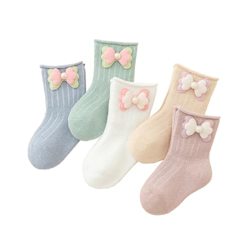 5 Pairs Kids Girls Casual Fuzzy Crew Socks Autumn Winter Warm Thick Boot Cozy Socks Cute Bow Toddler Girls Socks