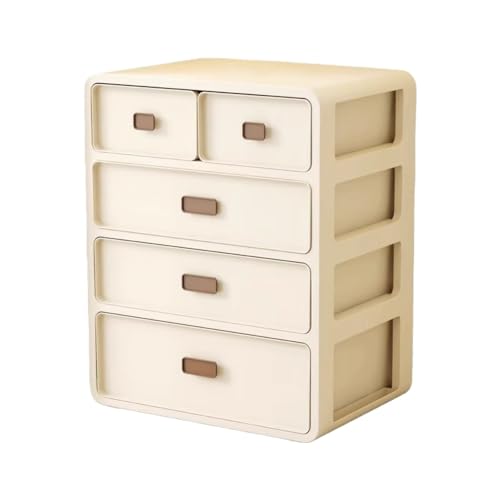 Sandqvipa引き出し付き下着収納ボックス、プラスチック、大容量、防塵、多機能、デスクトップ棚 (クリームイエロー-4層)