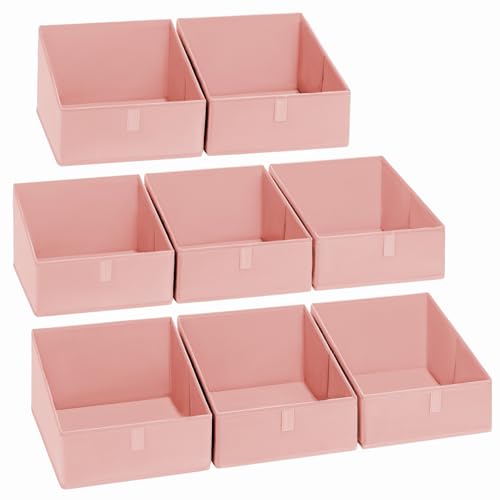 DIMJ Closet Storage Bins 8 Pack - Fabric Trapezoid Closet Organizer Bin, Foldable Storage Baskets for Shelves, Closet Shelf Organizer, Clothing Storage Box for Toys, Books, Towel, Clothes, Pink