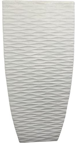 Cypress & Alabaster Eco-Friendly White Waves Cylinder Column Fiberglass Indoor/Outdoor Planter Pot - 11" Wide, Plants, Weather Resistant, Real/Fake Plants, Flower Pot, Artificial Trees, Home Décor #TOP3