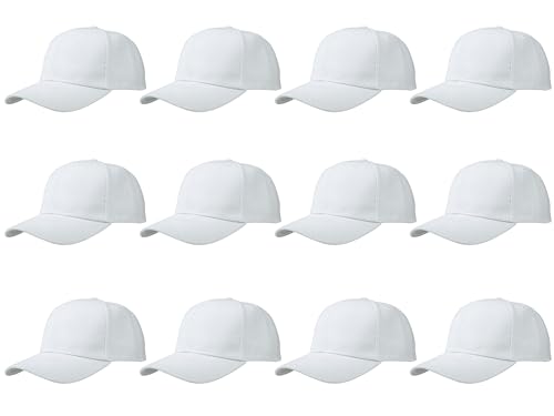 Gelante - Gorras de béisbol lisas en blanco, correa trasera ajustable, lote de 12 unidades, Blanco, One Size