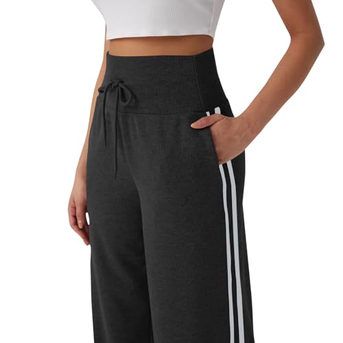 Women's Wide Leg Sweatpants Baggy Striped High Waisted Tummy Control Lounge Pants Drawstring Casual Palazzo Pants3