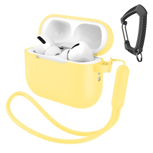 Capa compatível com AirPods Pro 3 com chaveiro/alça de mão, Pro 3ª geração [2025] capa protetora de silicone à prova de choque para fone de ouvido suporta carregamento sem fio - amarela