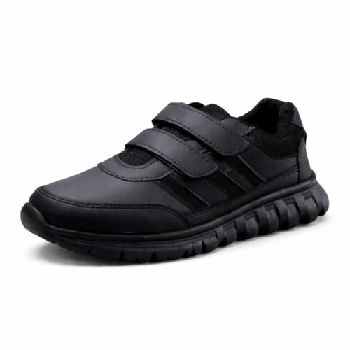 Image of PeniLo Black School Shoes with Double Velcro Straps, Comfortable Athletic Style