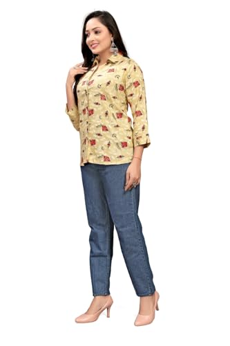 Image of Women's Rayon Drop Shoulder Collared Graphic Print Shirt