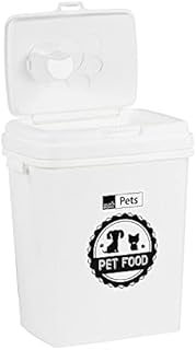 Taylor & Brown 40L/15KG White Airtight Pet Food Storage Container Flip Top Locking System With Integrated Scoop Plastic Birds Pet Dog Cat Animal Dry Food Dispenser Bin