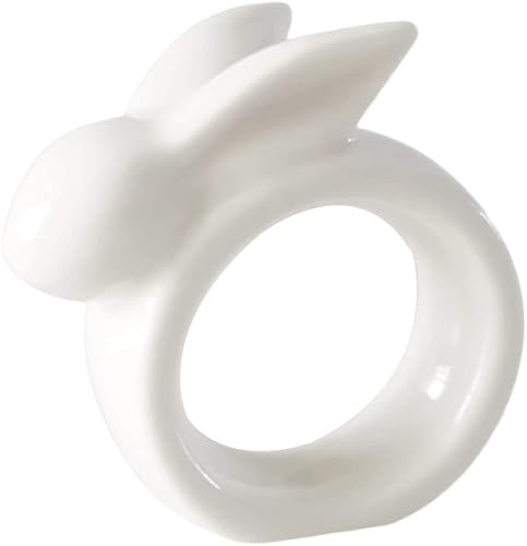 JINMURY Easter Rabbit Porcelain Napkin Rings, Set of 8 Vintage White Bunny Ceramic Napkin Holders- Easter Bunny Napkin Ring