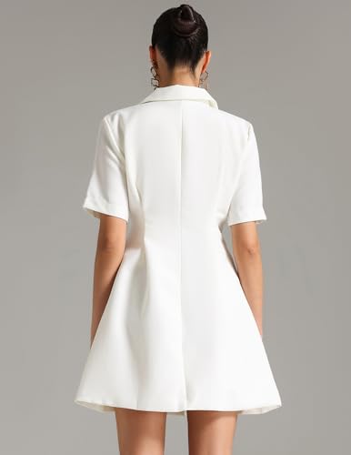 BELLA BARNETT White Blazer Dress Mini Business Dress V Neck Short Sleeve Dress Asymmetric Wrap Dress3