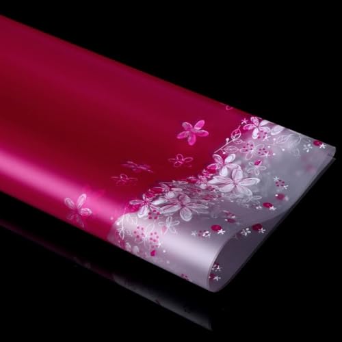 Image of Oasis 20 Sheets Korean Style Transparent Waterproof Premium Bouquet Wrapping Sheet (58 cm x 58 cm) | Fuchsia Pink Flower Lace Border Design Flower Wrapping Sheet | Elegant Packaging for Bouquets Gift Wrapping and More