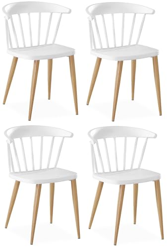Image of Finch Fox Scandinavian Stylish & Modern Furniture Plastic Living Room Dining Chairs for Cafeteria Seating, Side, Kitchen, Restaurants, Hotels in White Color (Set of 4)
