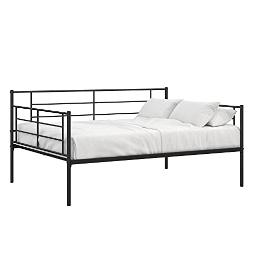 REALROOMS Praxis Metal Daybed with Steel Frame and Slats, Under Bed Storage, Full, Black