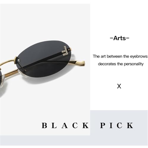 QYOGWHTRJ-Oval Rimless Sunglasses Male Women Outdoor Shades Driving Sun Glasses Female Men Retro Eyewears UV400,A3974