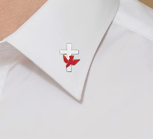 Image of Holy Spirit Pin - 4 Gold Plated Cross Red Dove Holy Spirit Lapel Pin - 0.5 Inch Catholic Cross Pins Bulk Set of 4 Items
