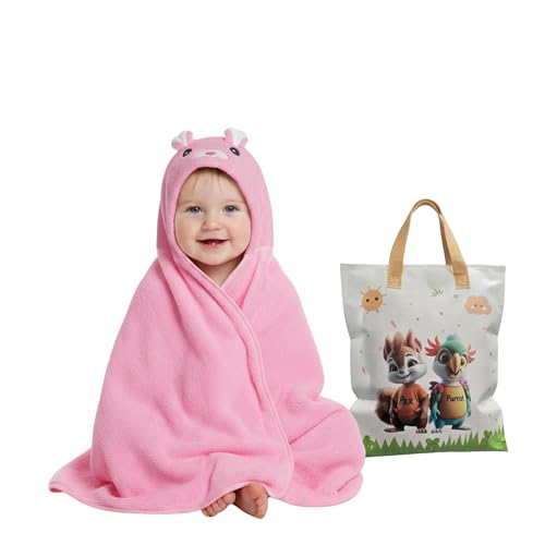 Image of Ultra-Soft Baby Hooded Towel - Coral Velvet Wrap Your Little One in Softness and Joy, Hypoallergenic & Super Absorbent Bath Wrap for Newborns & Toddlers | Cute Animal Design (0-5 Years)(Pink)