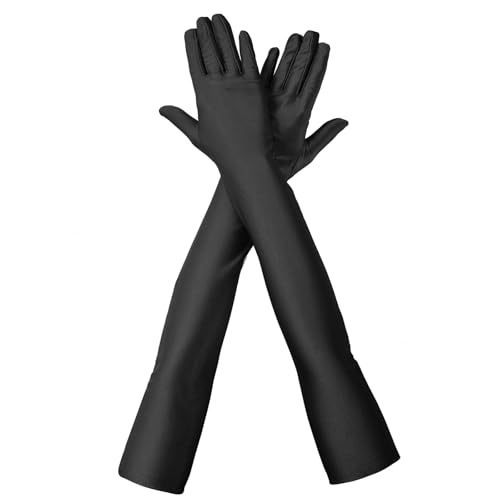 MBSIVSA 1 par luvas pretas compridas, luvas compridas para mulher, 53 cm luva de cetim elegantes para casamento festas de disfarces banquete (preto)