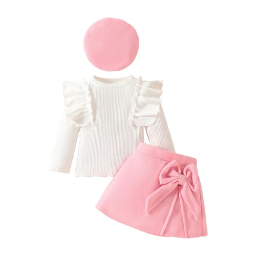 Conjuntos Elegantes para Niñas con Camiseta de Manga Larga Falda y Sombrero Volados Especial Ocasiones Festivas (9-12 Months)