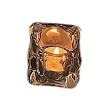 Crystal Ice Cube Glass Tealight Candle Holder, Clear Square Design,1 Piece