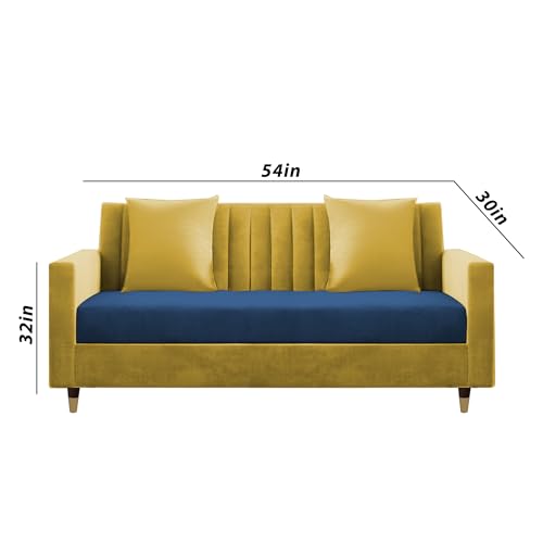Image of Casaliving Garcia 3+2+1 Seater Sofa Set for Living Room (Blue Yellow Colour) Premium Fabric Sofa