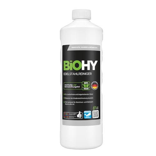 BiOHY Edelstahlreiniger (1l Flasche) | Edelstahlpflege für streifenfreien Glanz | ideal für Küche Töpfe oder Grill | Edelstahl reinigen in Gastronomie & Haushalt | pflegendes Putzmittel