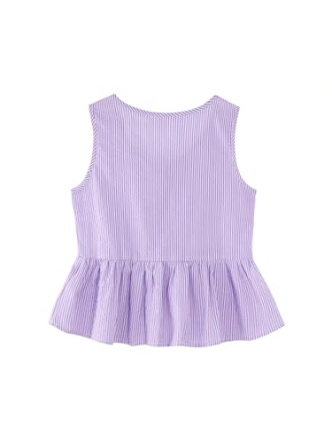 Image of Girls Sleeveless Striped Shirts Bowknot Tank Tops Cotton Peplum Babydoll Top