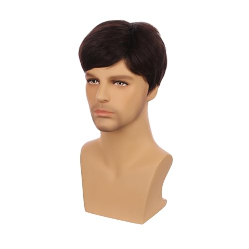 Edivd Kids Brown Wig Boys Short Brown Straight Wig Dark Brown Hair for Child Heat Resistant Synthetic Hair with Cap