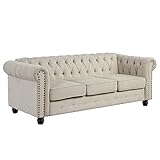 Morden Fort No Sagging Couch Sofa, Couches for Living Room 24'' Deep Seat Sofas Couches Pet-Friendly Linen Chesterfield Tufted Sofas for Living Room Bedroom Beige