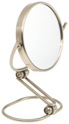 JERDON Model's Choice Two-Sided Folding Tabletop Makeup Mirror - Makeup Mirror with 15X Magnification & Swivel Design - Portable 3-Inch Diameter Mirror in Nickel Finish - Model MC315N
