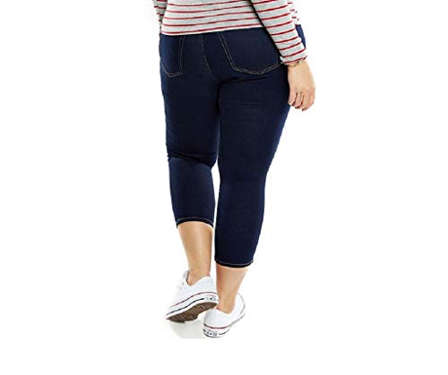 1826 Women's Plus Size Stretch HIGH Waist Denim Jeans Capri Dark Blue & Black2