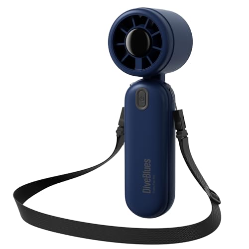 Image of Diveblues Handheld Fan, 30ft /s Mini Portable Turbo Fan [12H Max Cooling], 4000mAh Personal Fan with LED Display, 3-in-1 Hand Held /Neck /Desk Fan for Travel, Cruise, Disney Essentials