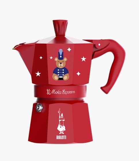 Bialetti Moka Express Christmas 2025 Red Coffee Maker 3 Cups Teddy Bear Special Edition Joyful Memories 130 ml Aluminium
