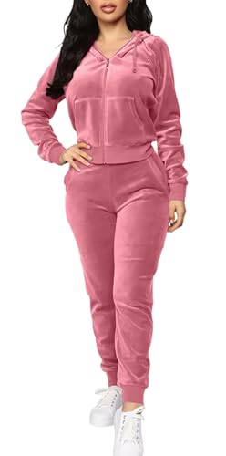 BOGURST Women's Velvet Tracksuit Zip-Up Hooded Jacket...