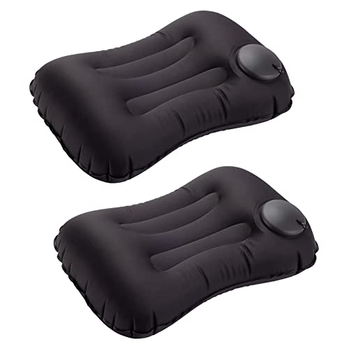 ROIMOE Ultralight aufblasbares Camping Kissen 2 Stück, Wandern Kissen mit Aufbewahrungstasche Bequem Leichtes Reisekissen für Outdoor Reisen Ergonomische Nacken und Lendenwirbelstütze (Schwarz) Cover
